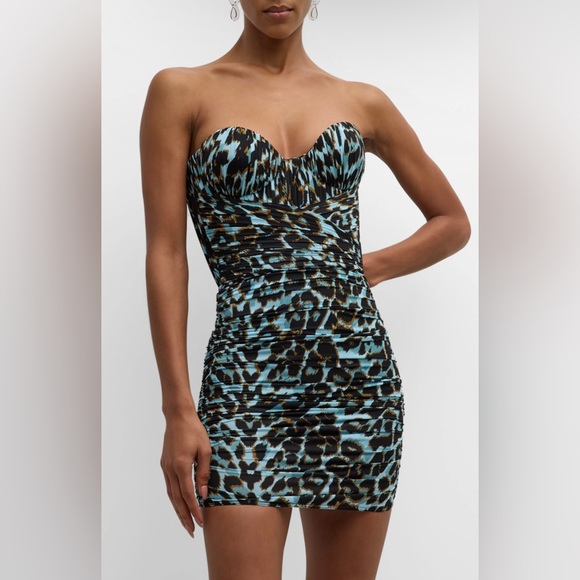 Alex Perry Dresses & Skirts - Axton Leopard-Print Ruched Strapless Bustier